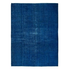 7x9.2 Ft Blauer Wohnzimmerteppich, handgefertigter türkischer Teppich, moderne Bodenbeläge