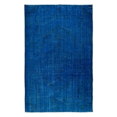 Vintage 5.7x9.4 Ft Modern Blue area rug, Handwoven and Handknotted in Isparta, Turkey