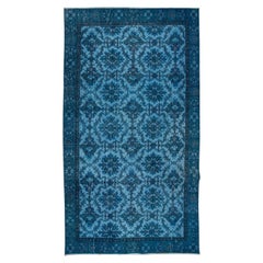 5x9.2 Ft Blue Handmade Turkish Area Rug with All-Over Botanical Design