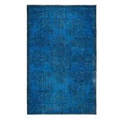 Türkischer 6x9,8 Ft Teppich in Blau für das Esszimmer, handgefertigter Teppich im Gartendesign