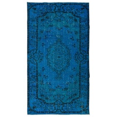 Vintage 5.3x9.2 Ft Blue Handmade Turkish Rug for Living Room, Bedroom, Dining Room