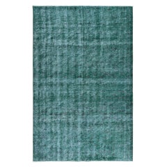 Vintage 6x9.2 Ft Hand-Made Turkish Area Rug in Green, Contemporary Wool Upcycled Carpet