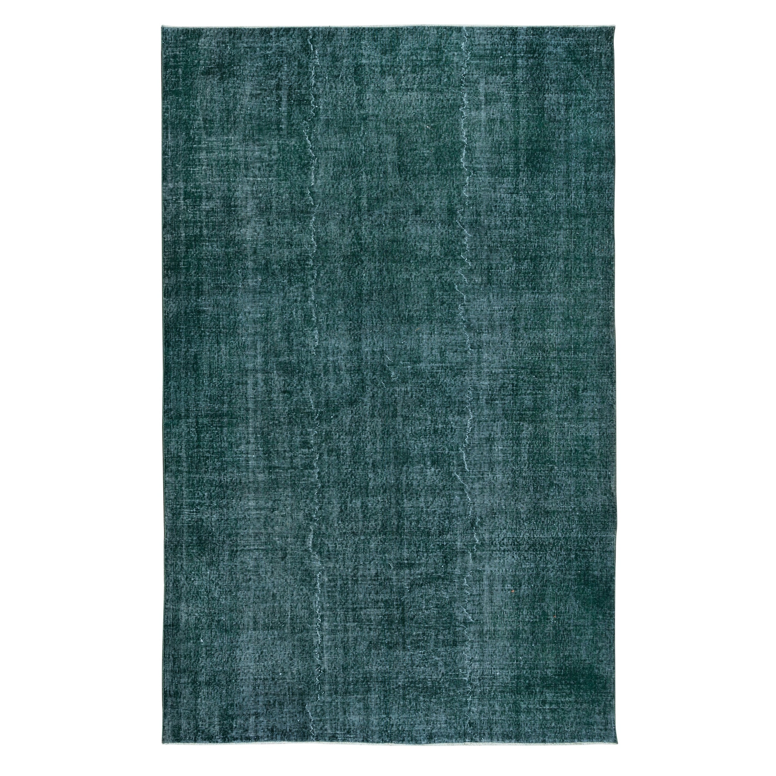 6.6x10.5 Ft Traditional Handmade Dark Green ReDyed Area Rug for Modern Interiors For Sale