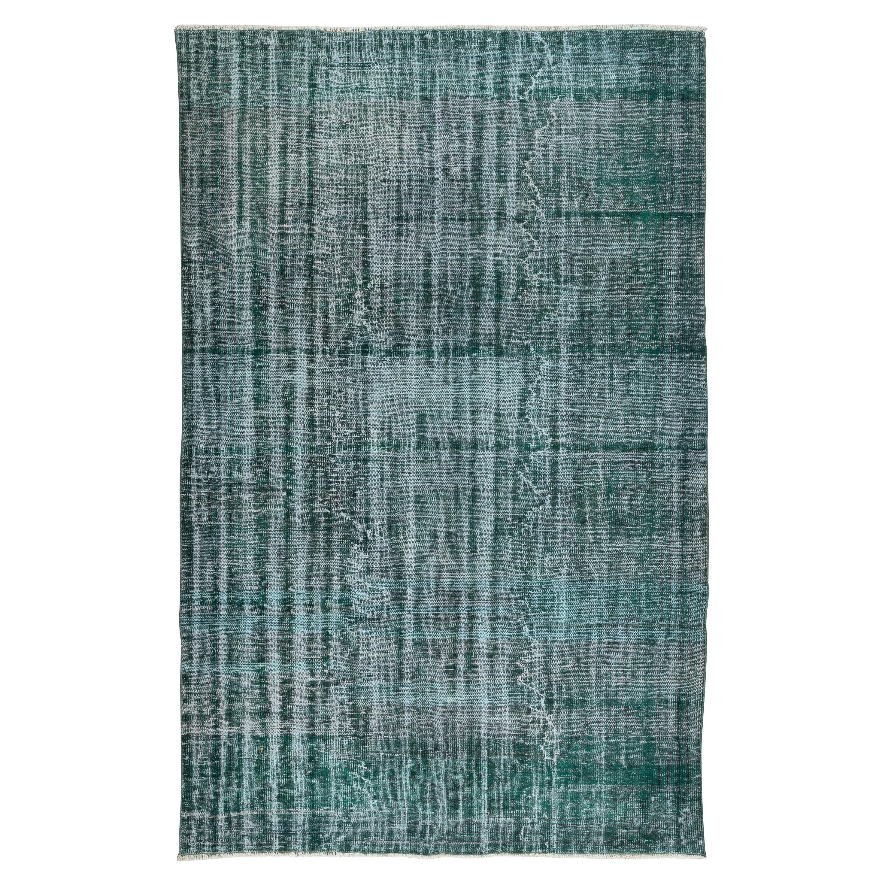 6.3x9.5 Ft Distressed Look Dark Green Rug, Handmade Turkish Shabby Chic Carpet