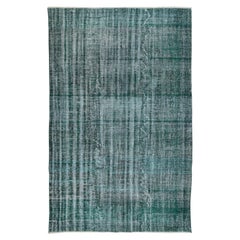 Vintage 6.3x9.5 Ft Distressed Look Dark Green Rug, Handmade Turkish Shabby Chic Carpet