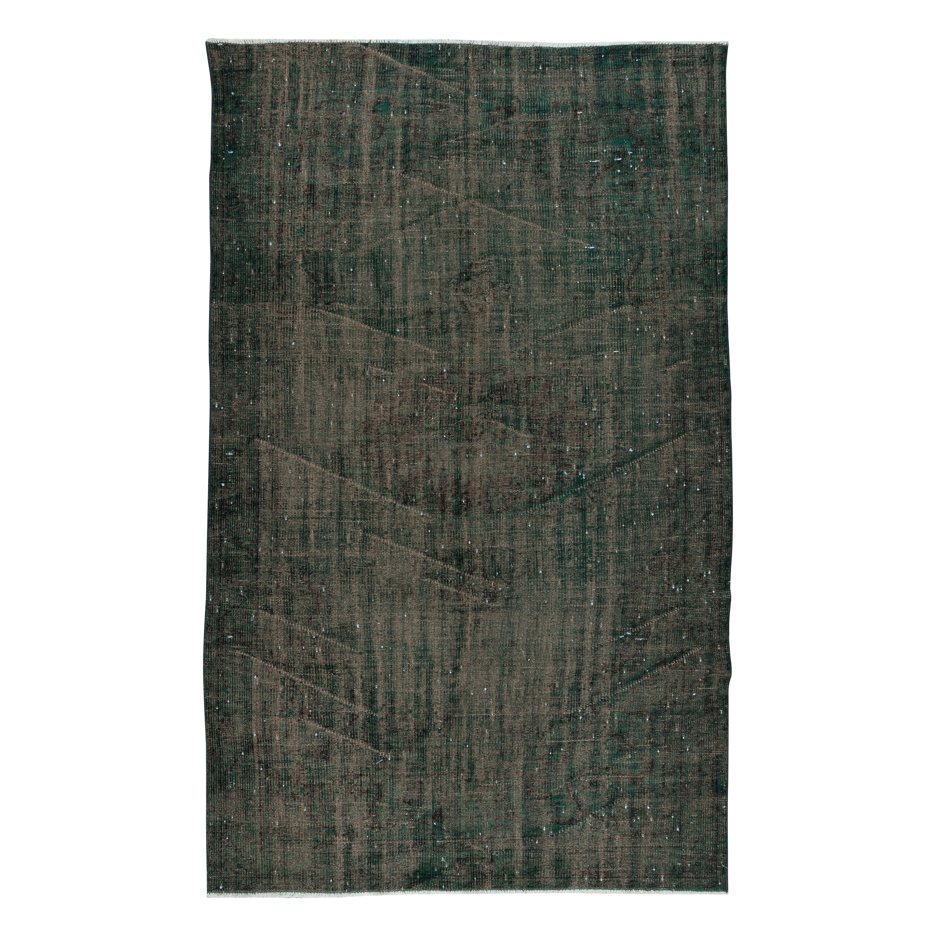 5.3x8.5 Ft Distressed Dark Green Rug, Handmade Turkish Shabby Chic Carpet For Sale