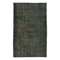 Vintage 5.3x8.5 Ft Distressed Dark Green Rug, Handmade Turkish Shabby Chic Carpet