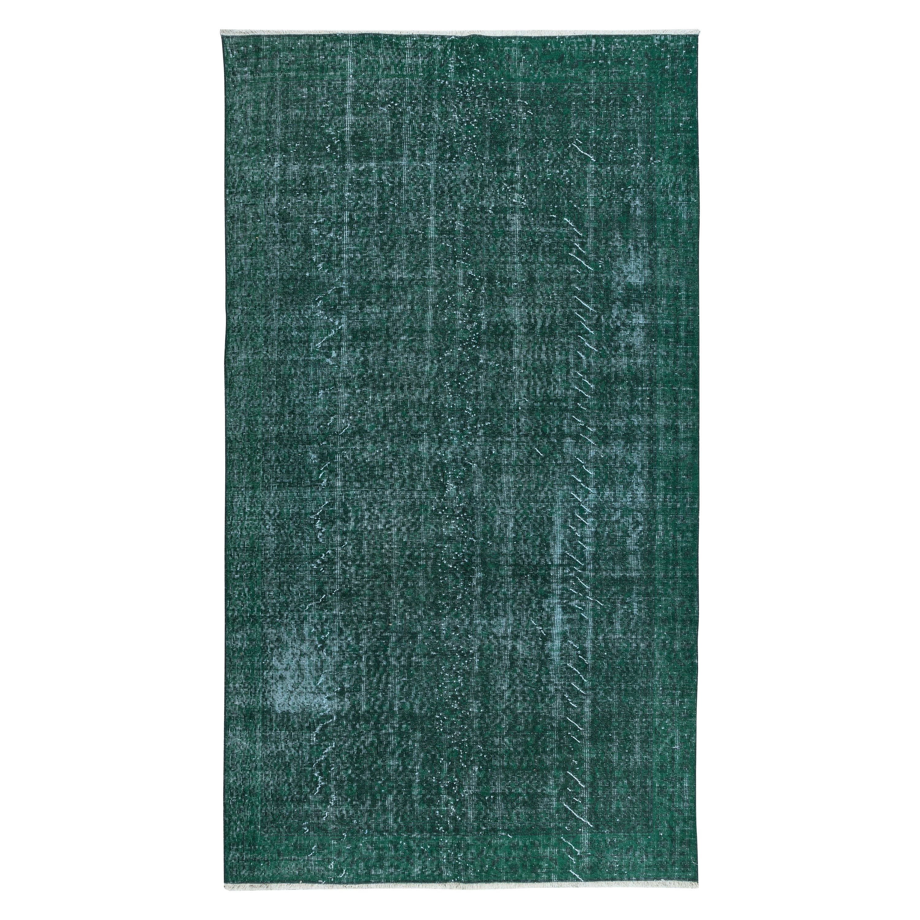 5x8.7 Ft Modern Handmade Turkish Dark Green Rug Distressed Look Vintage Carpet For Sale