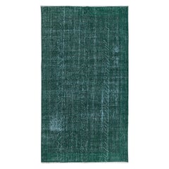 5x8.7 Ft Modern Handmade Turkish Dark Green Rug Distressed Look Vintage Carpet