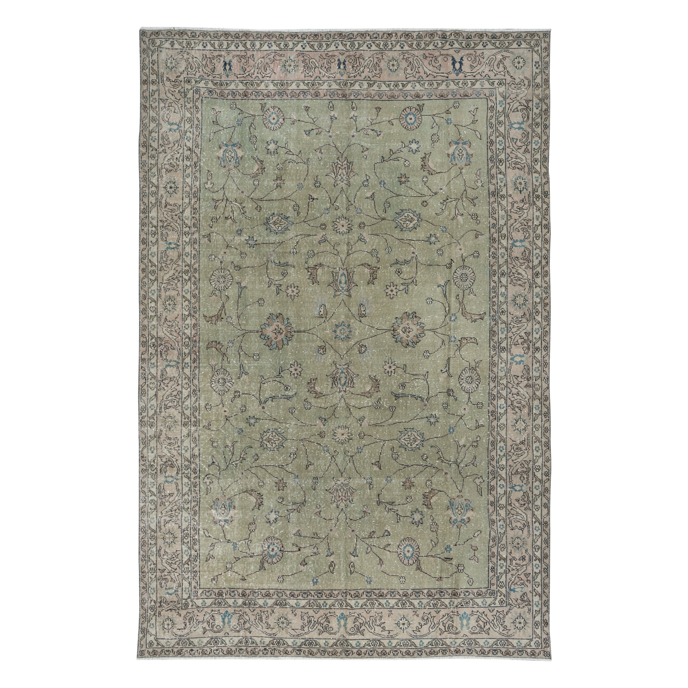 7.3x11.2 Ft Moss Green Handmade Turkish Area Rug for Modern Home & Office Decor For Sale
