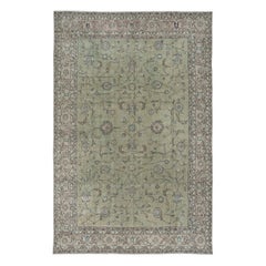 Vintage 7.3x11.2 Ft Moss Green Handmade Turkish Area Rug for Modern Home & Office Decor