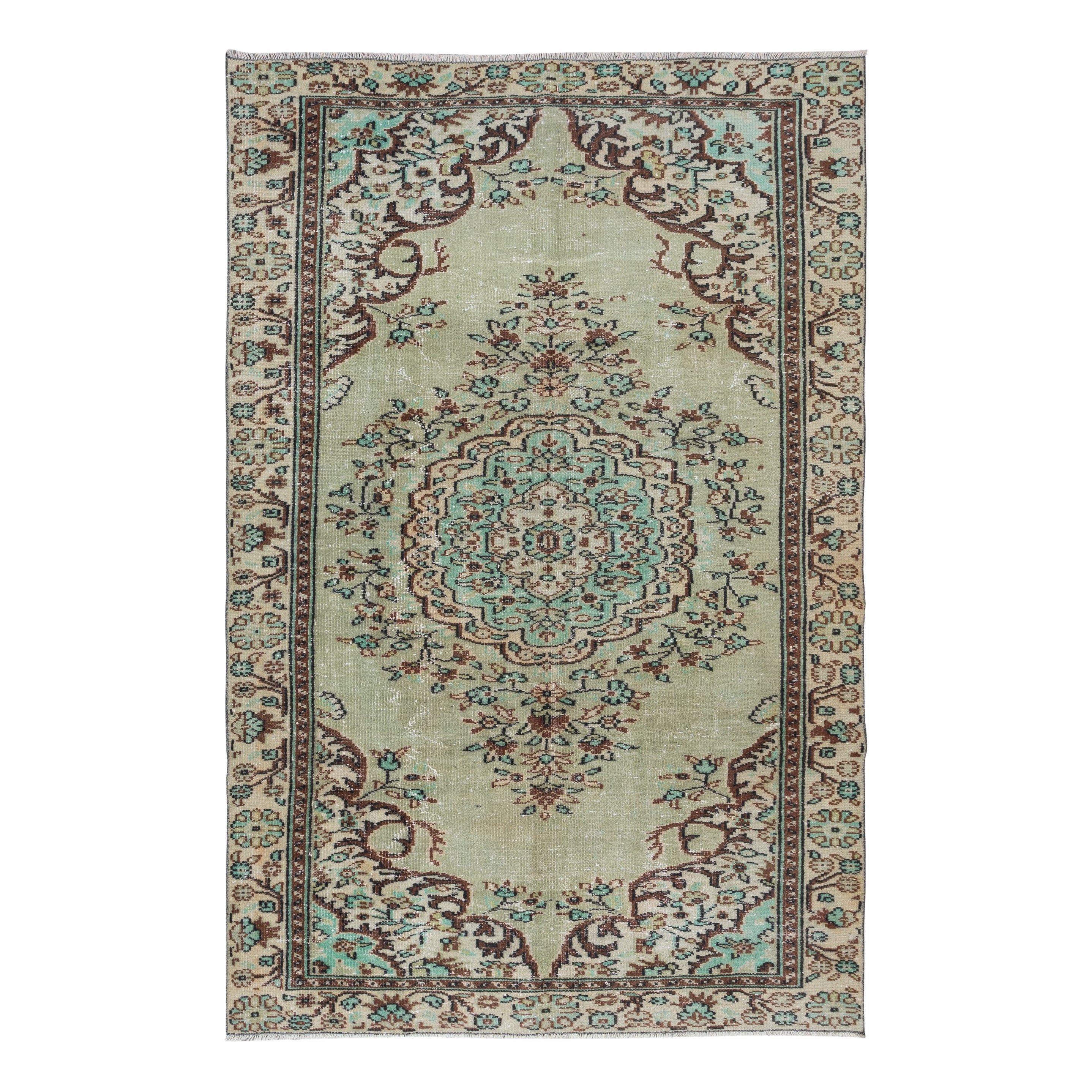 5.8x9.2 Ft Unique Handmade Turkish Area Rug, Green Modern Wool Carpet (tapis de laine moderne)
