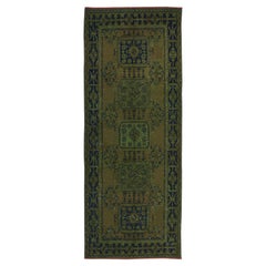 4.4x11 Ft Handmade Turkish Runner Rug for Hallway, Green Corridor Carpet (tapis de couloir)