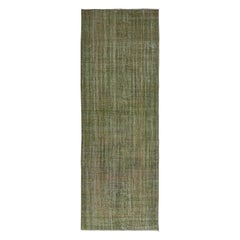 4.2x11.5 Ft Handmade Anatolian Runner Rug in Moss Green, Modern Corridor Carpet (tapis de couloir moderne)