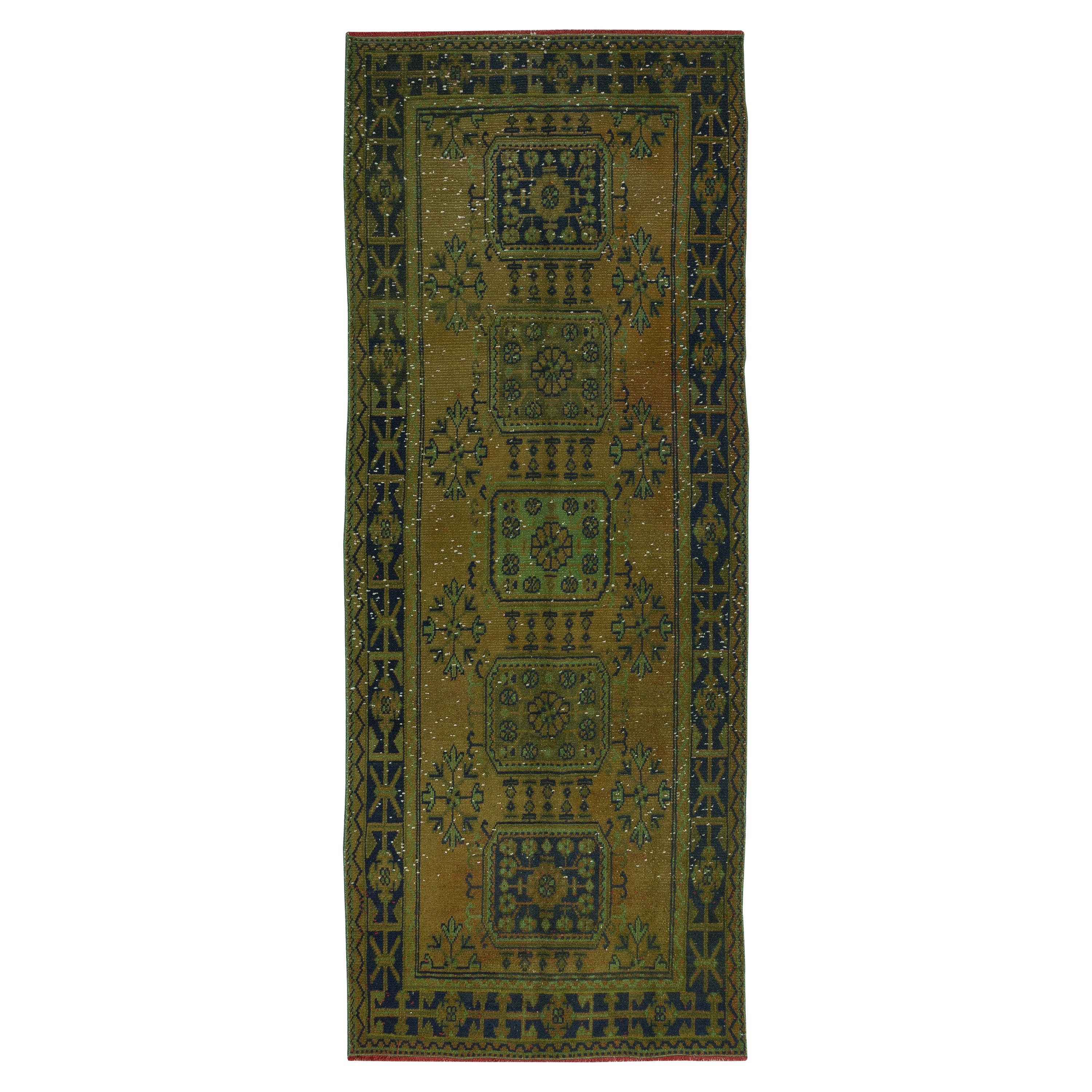 4.5x11.2 Ft Handmade Anatolian Runner Rug for Hallway, Green Corridor Carpet For Sale