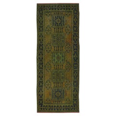 Vintage 4.5x11.2 Ft Handmade Anatolian Runner Rug for Hallway, Green Corridor Carpet