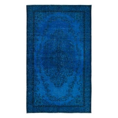 Vintage 6.2x10.2 Ft Contemporary Blue Area Rug, Handwoven and Handknotted in Turkey