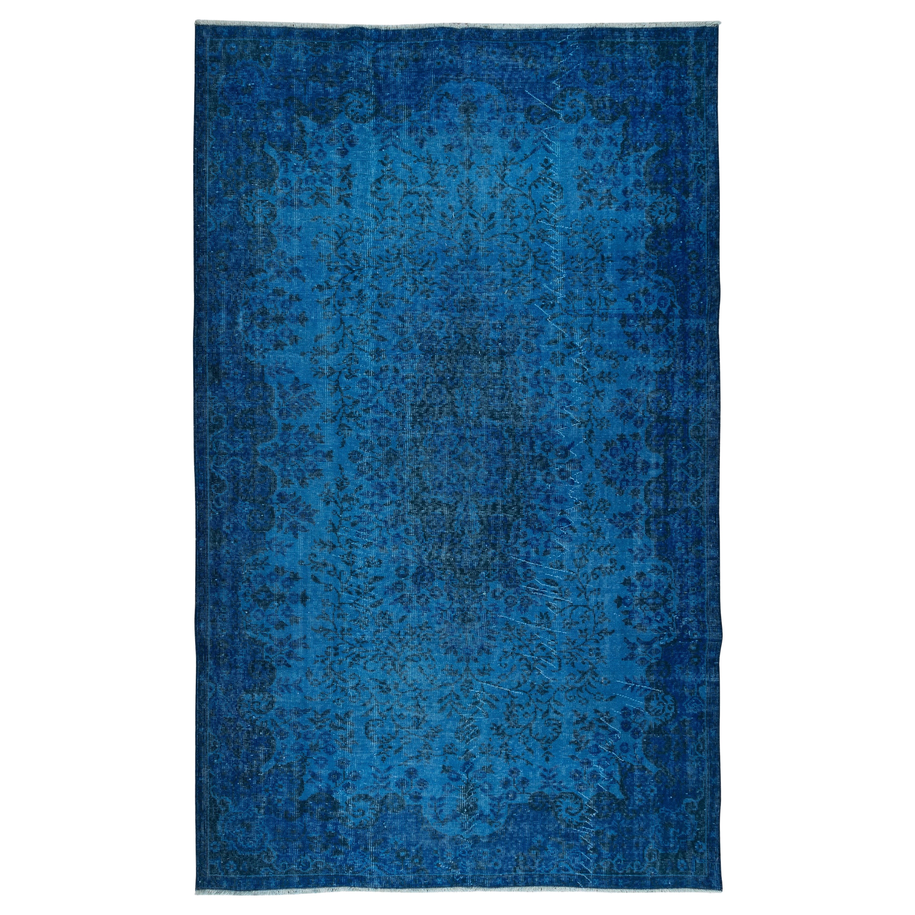 5.7x9 Ft Blauer handgefertigter türkischer Teppich für Wohnzimmer, Esszimmer und Kinderzimmer