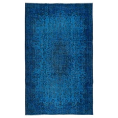 Alfombra turca azul hecha a mano para salón, comedor y habitación infantil