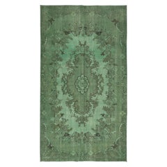 Vintage 5x9 Ft Exquisite Green Turkish Area Rug, Modern Medallion Design Handmade Carpet