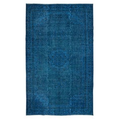 5.6x9 Ft Blue Modern Rug, Room-Size Redyed Carpet, Handmade Living Room Carpet