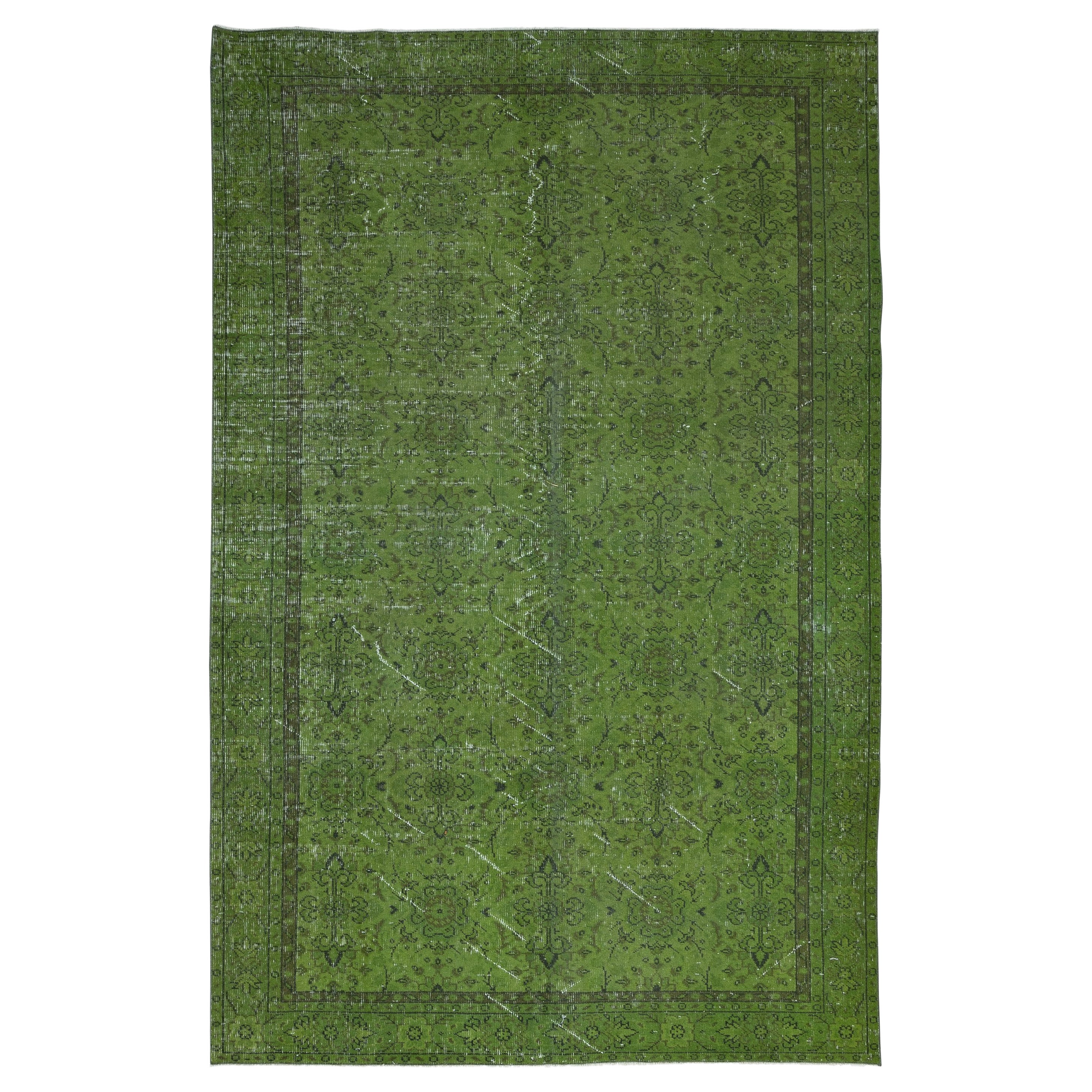 6x9 Ft Modern Green Rug, Flower Design Handmade Carpet, Woolen Floor Covering