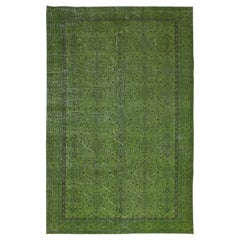 Vintage 6x9 Ft Modern Green Rug, Flower Design Handmade Carpet, Woolen Floor Covering