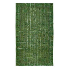 5.4x8.8 Ft Hand Made Turkish Area Rug in Green, Modernity Wool and Cotton Carpet (Tapis de laine et de coton)