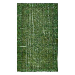 5.4x8.8 Ft Hand-Made Turkish Area Rug in Green, Modern Upcycled Wool Carpet