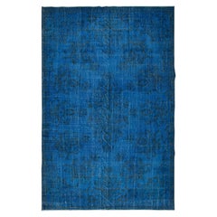 6.7x10.5 Ft Blue Modern Area Rug, Overdyed Carpet, Handmade Living Room Carpet