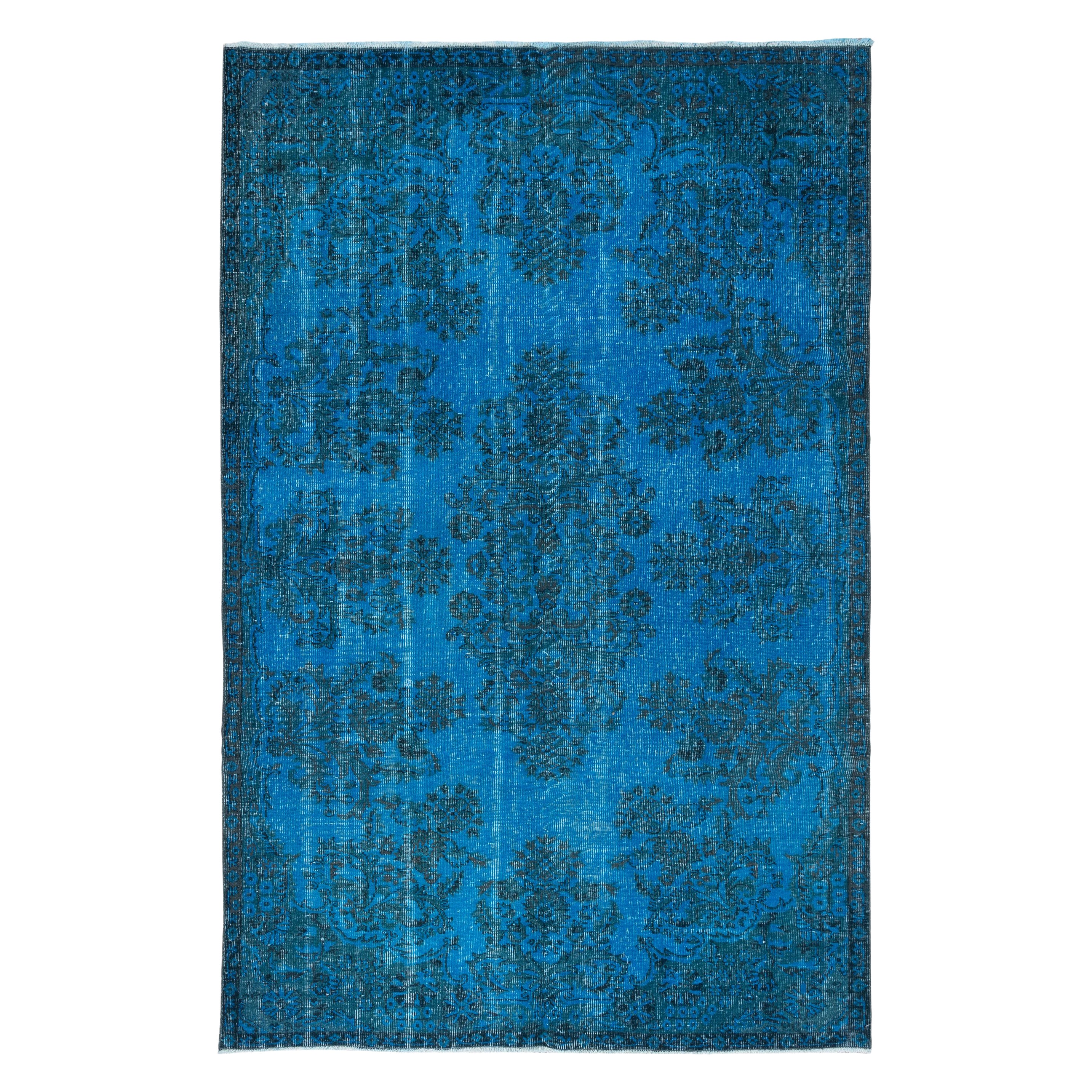 5.6x8.6 Ft Blauer moderner Teppich aus der Türkei, handgefertigter Teppich für das Wohnzimmer