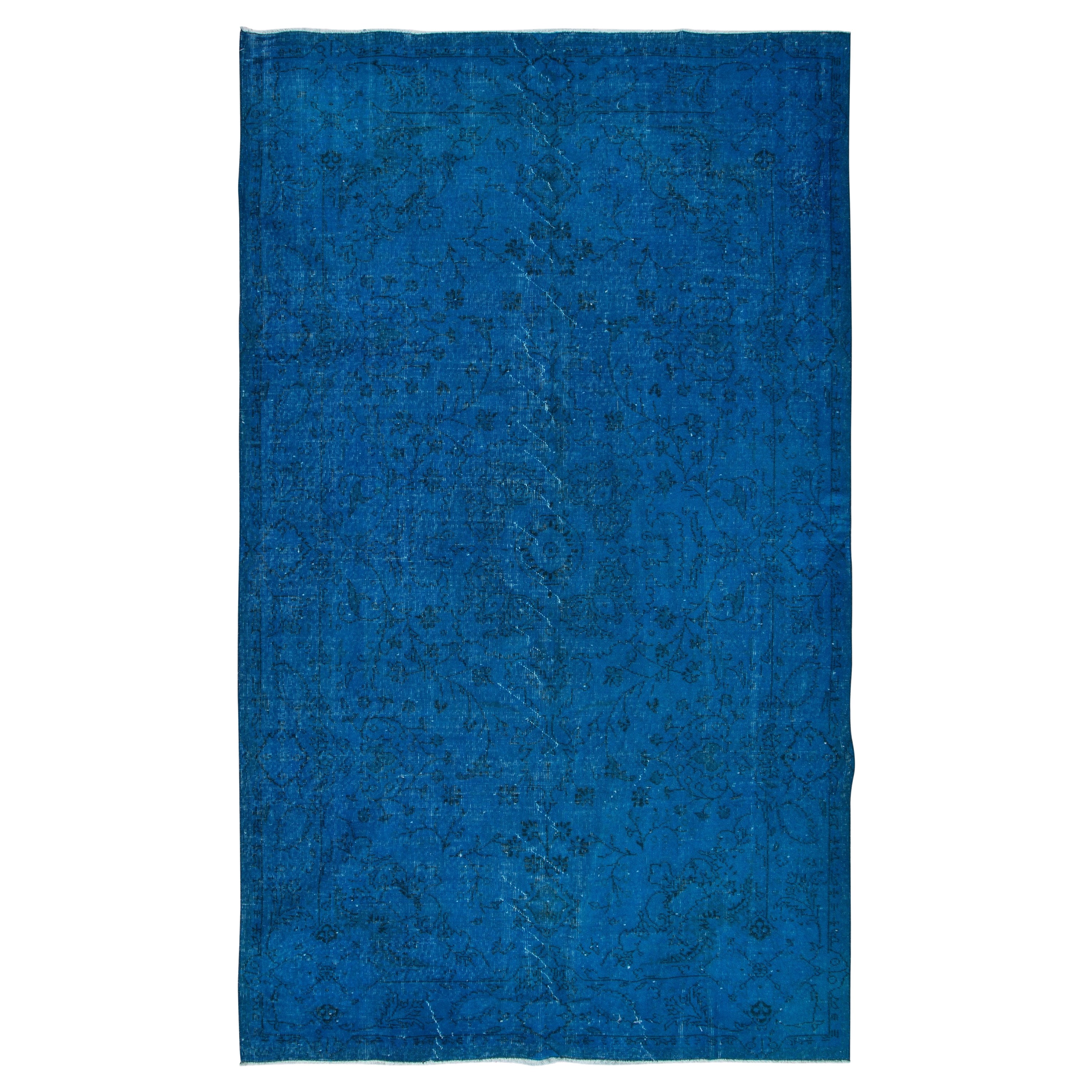 6x10 Ft authentischer handgefertigter türkischer Teppich in Blau, einzigartiger upcycelter Teppich, Unikat im Angebot