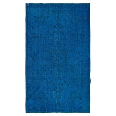 6x10 Ft Authentic Handmade Turkish Rug in Blue, One-of-a-kind Upcycled Carpet