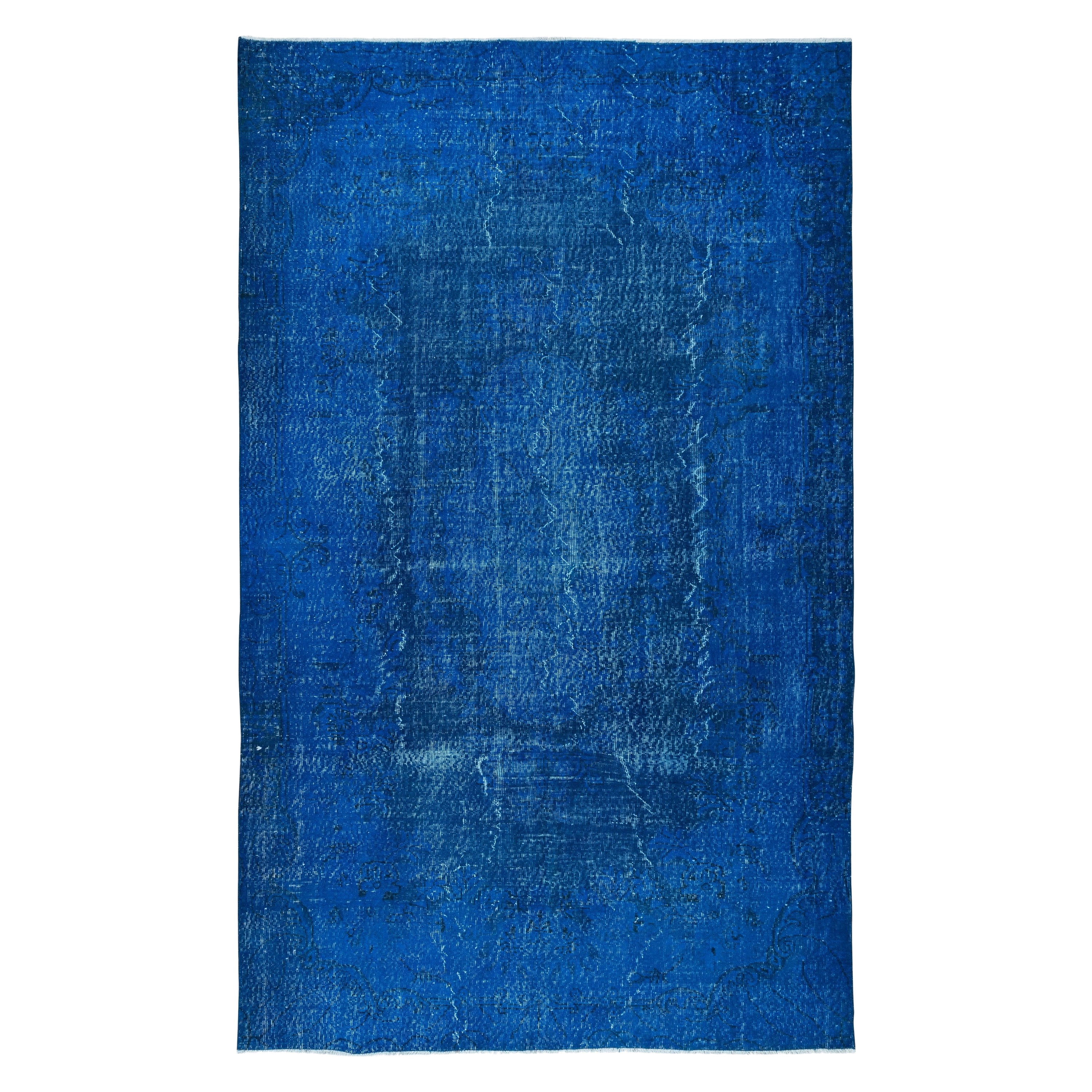 6.2x9.8 Ft Hand-Knotted Rug in Sapphire Blue, Modern Turkish Redyed Carpet For Sale