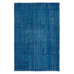 6x8.8 Ft Traditional Handmade Area Rug in Blue, Modern Turkish Redyed Carpet
