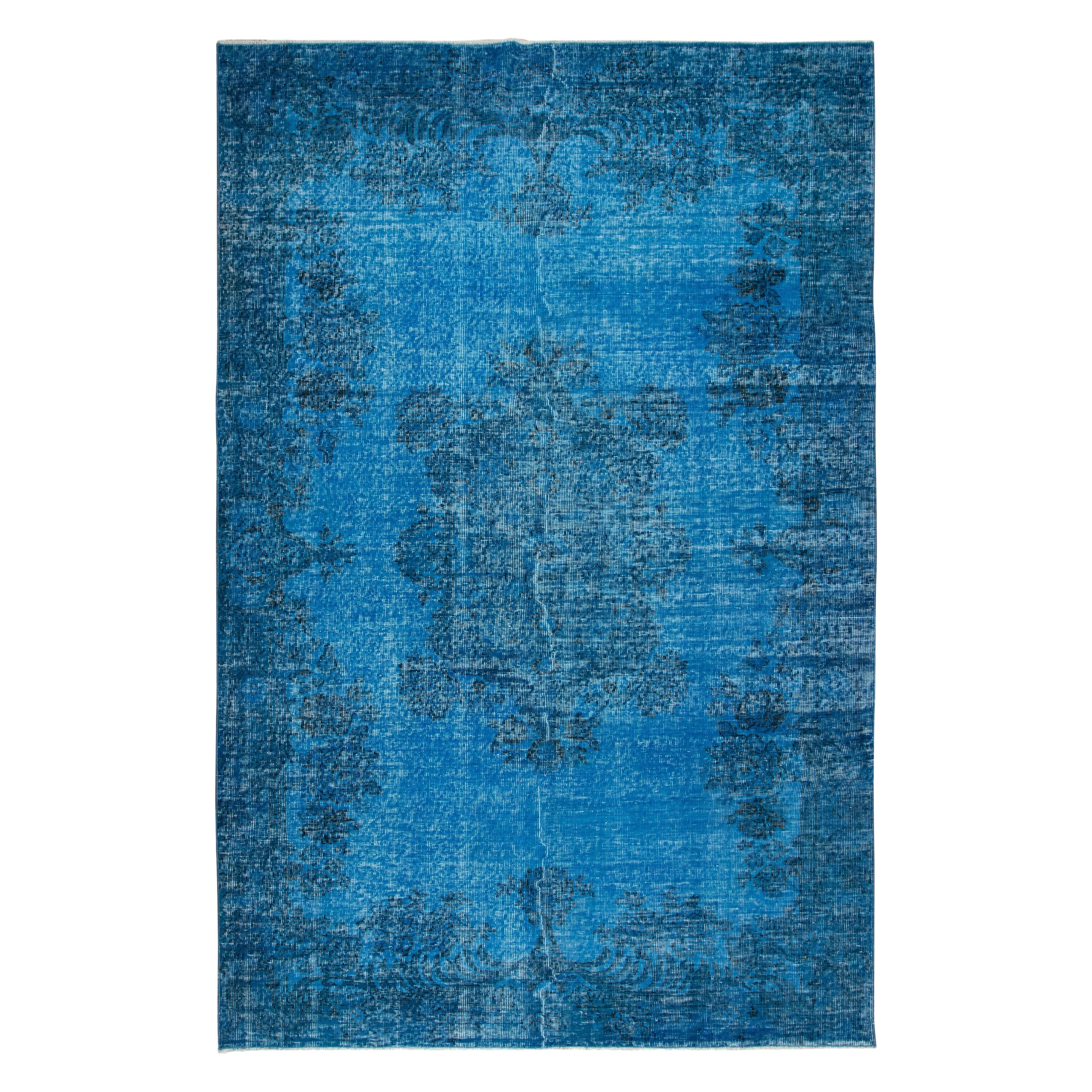 6x9 Ft Ocean Blue Handmade Turkish Rug for Living Room, Bedroom, Dining Room For Sale