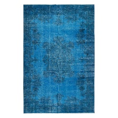 6x9 Ft Ozeanblauer handgefertigter türkischer Teppich für Wohnzimmer, Schlafzimmer, Esszimmer