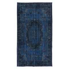 5.7x10.2 Ft French Aubusson Area Rug in Dark Blue, Handmade Turkish Carpet (tapis turc fait à la main)