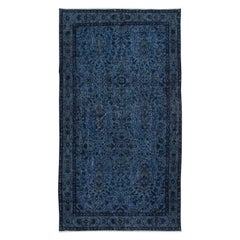 3.8x6.8 Ft Dark Blue Handmade Rug, Navy Blue Low Pile Small Carpet from Turkey