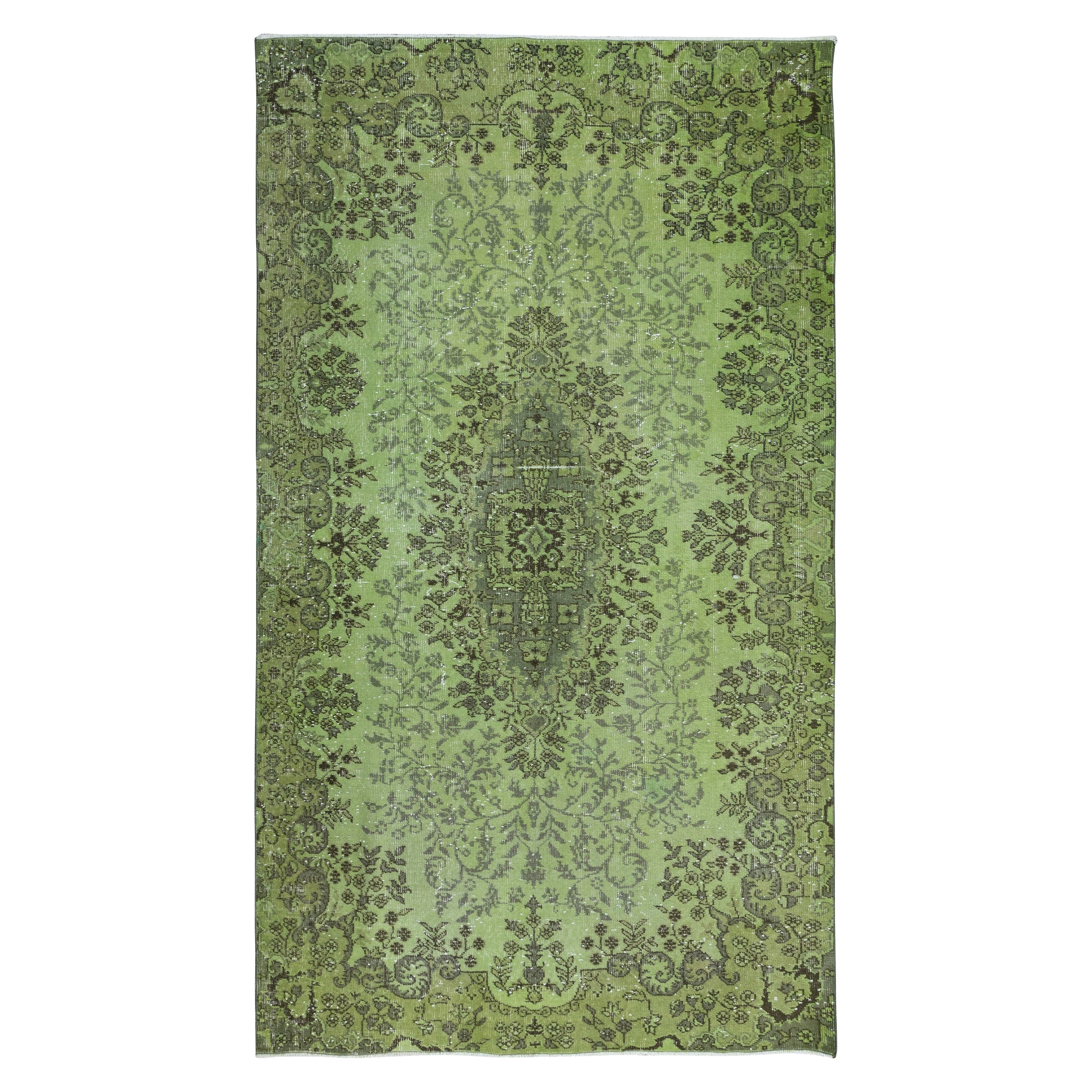 5.3x9 Ft Hand-Made Turkish Area Rug in Light Green, Contemporary Upcycled Carpet