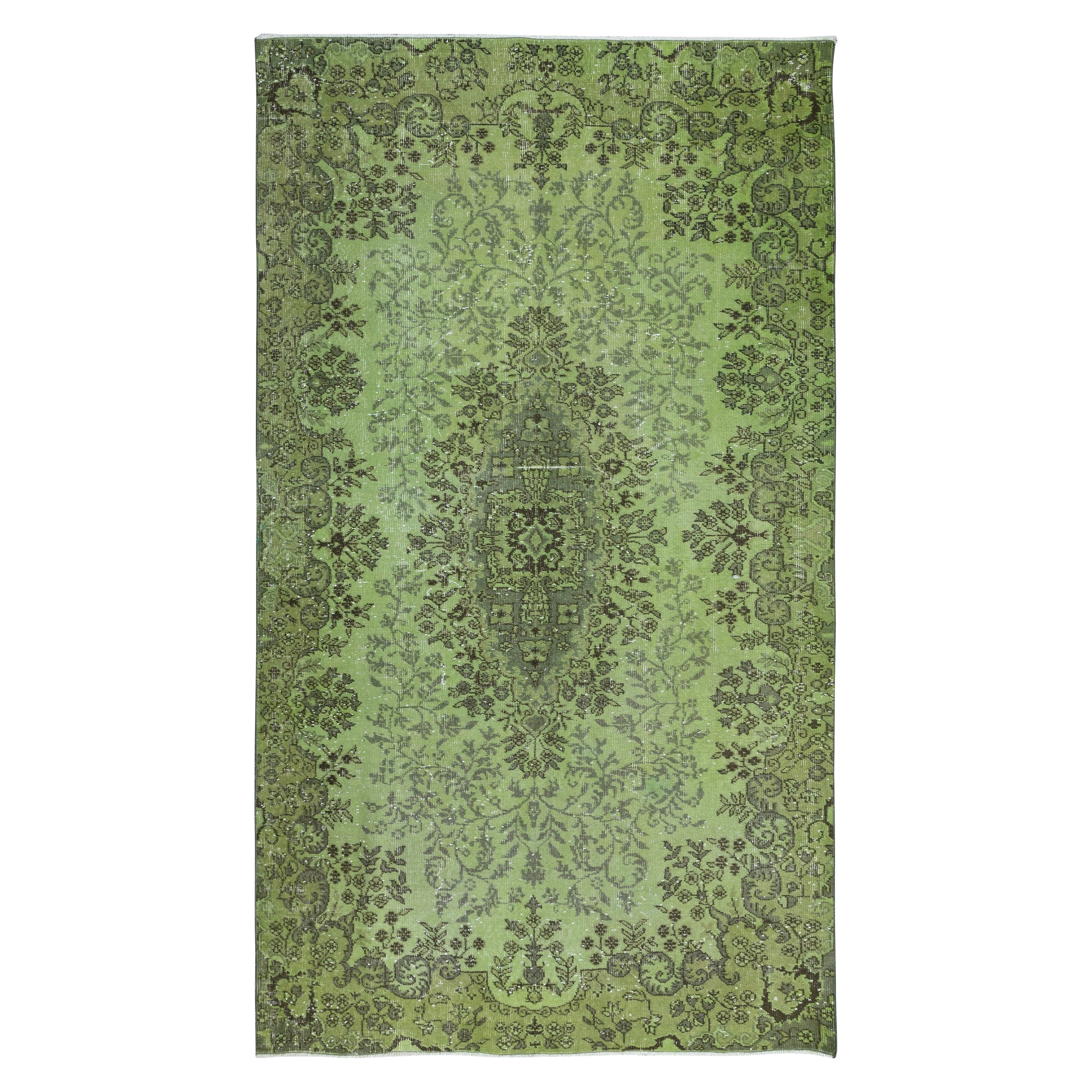 5.3x9 Ft Hand-Made Area Rug in Light Green Color, Contemporary Turkish Carpet