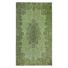 Vintage 5.3x9 Ft Hand-Made Turkish Area Rug in Light Green, Contemporary Upcycled Carpet