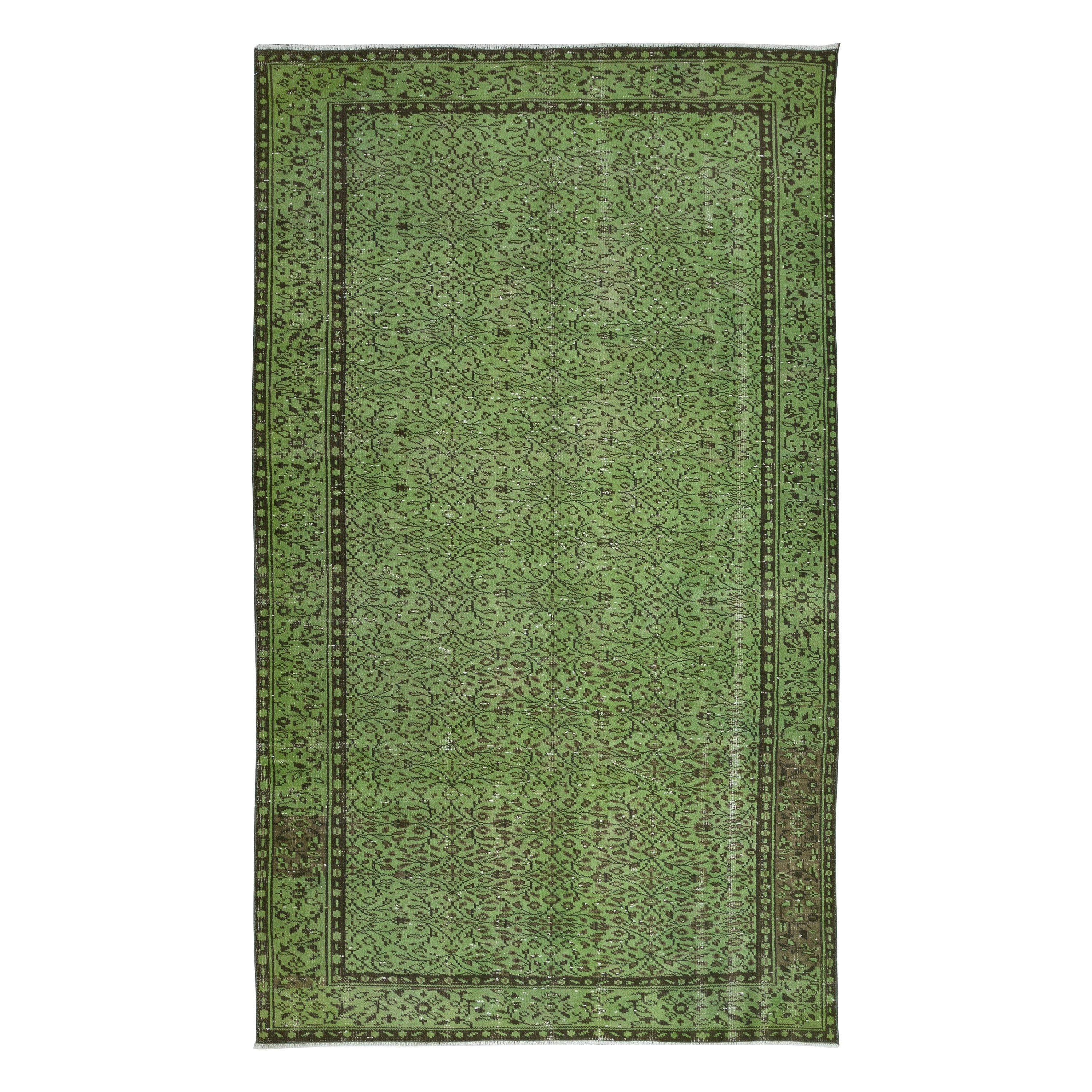 5.6x9.6 Ft Handmade Turkish Area Rug in Green, Contemporary Floral Carpet For Sale