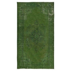 Vintage 4.8x8.8 Ft Handmade Turkish Green Area Rug, Ideal for Modern Home & Office Decor