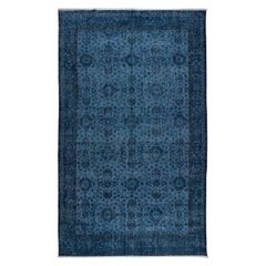 Alfombra Floral Anudada a Mano, Azul Alfombra Turca Moderna para Salón