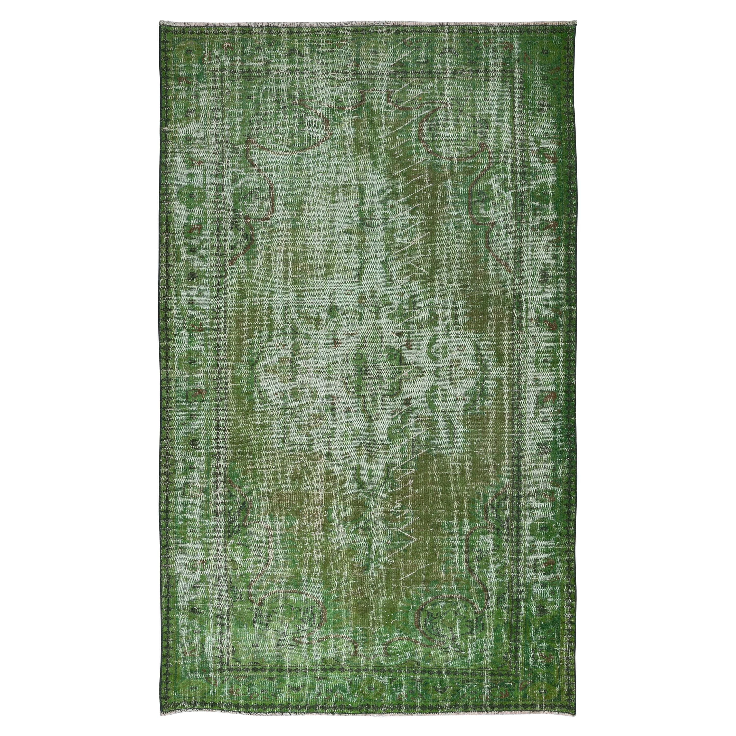 5.5x9 Ft Handmade Turkish Area Rug in Green, Modern Home Decor Carpet For Sale