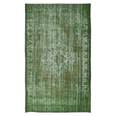 Vintage 5.5x9 Ft Handmade Turkish Area Rug in Green, Modern Home Decor Carpet