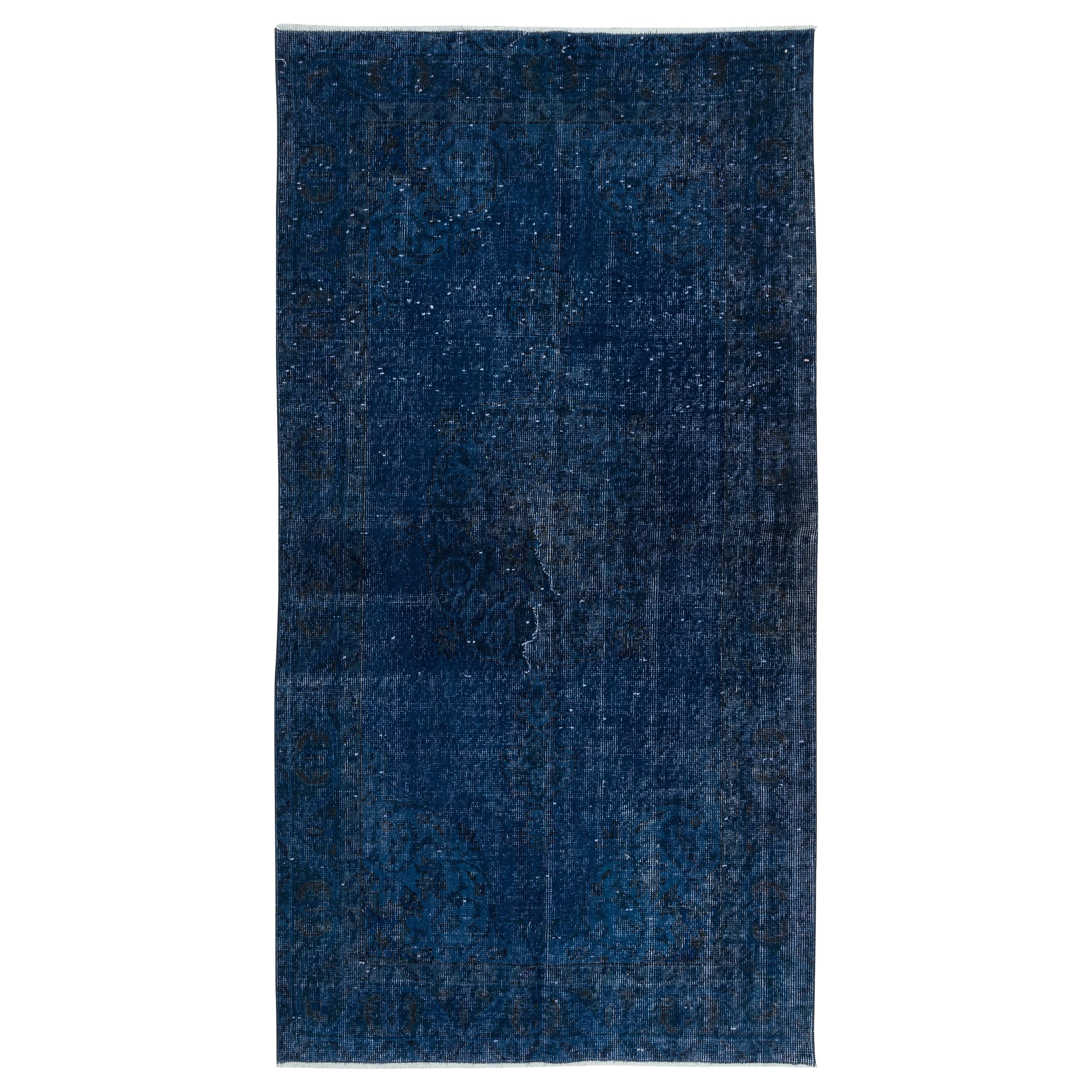 4x6.8 Ft Navy Blue Handmade Turkish Accent Rug for Modern Interiors For Sale