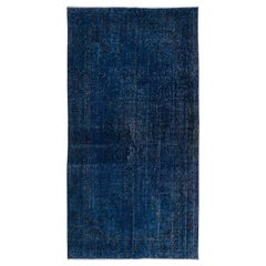 4x6.8 Ft Navy Blue Handmade Turkish Accent Rug for Modern Interiors