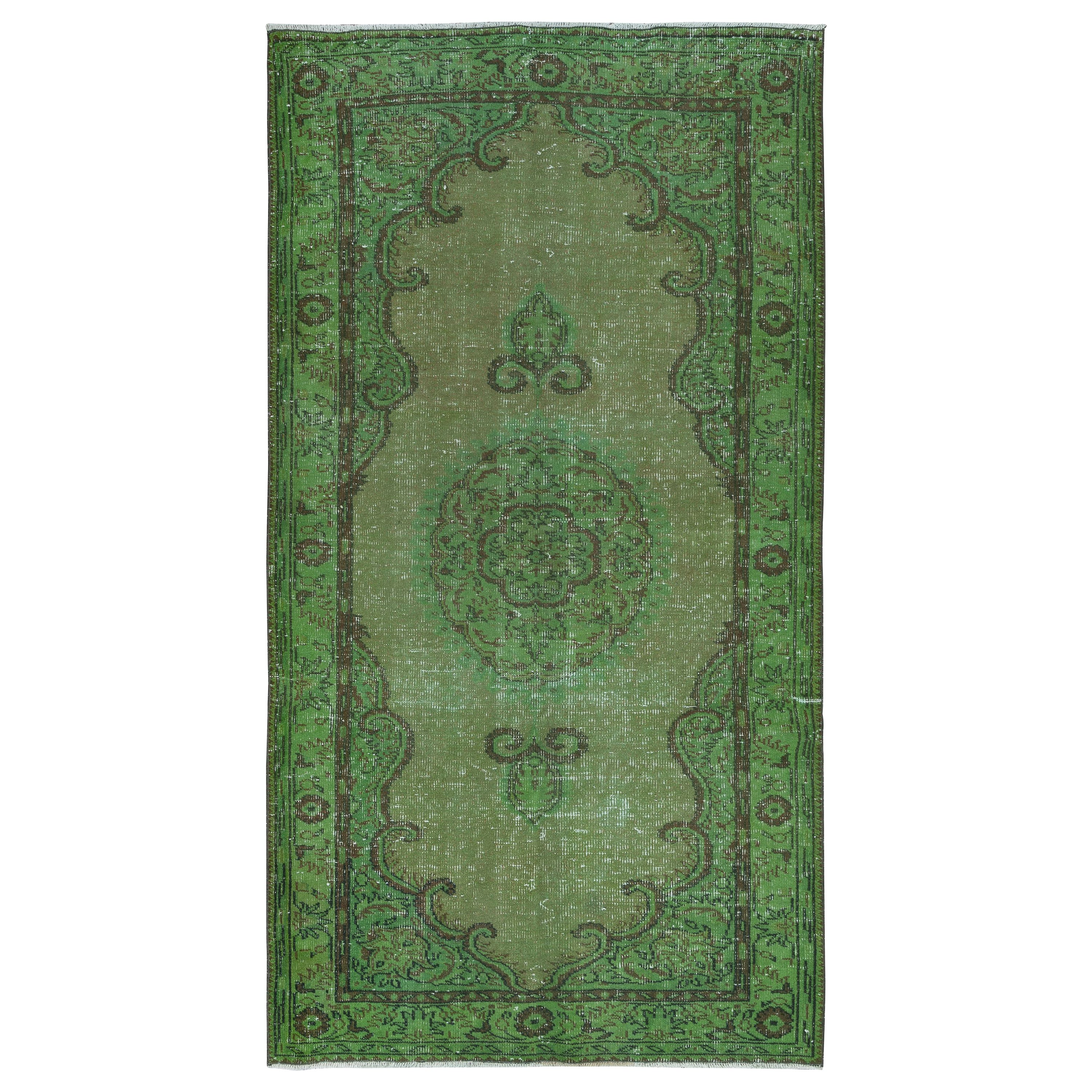 5x9 Ft Handmade Green Carpet from Turkey, Modern Living Room Decor Rug For Sale